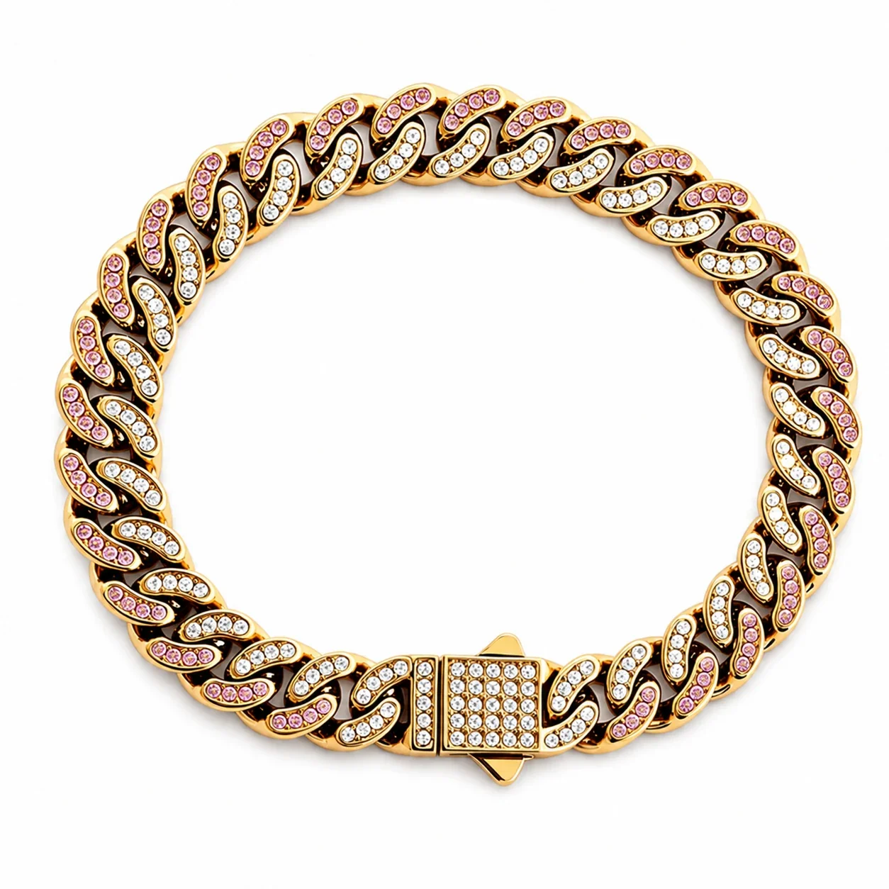 Two-Tone CZ Pavé 316 Stainless Steel Cuban Chain Bracelet
