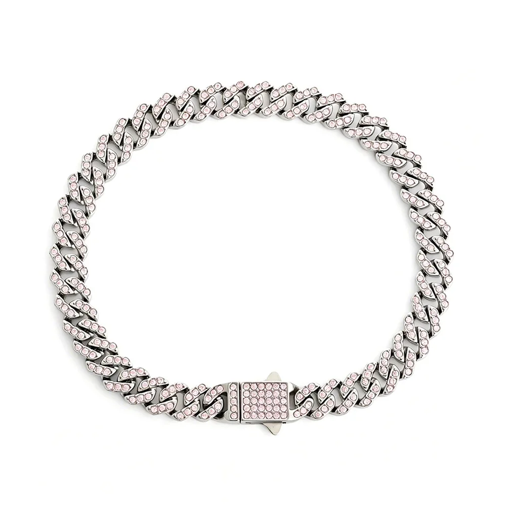 Bold 316 Stainless Steel Pavé Cuban Chain Bracelet - Silver mm Square Pink CZ