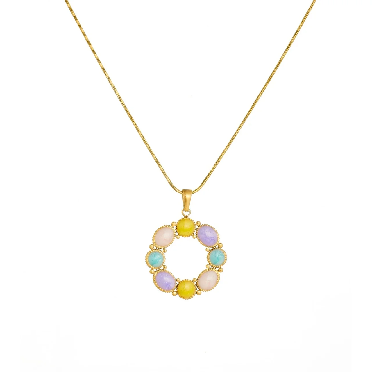 Open-Circle Enamel Pendant Necklace, Gold-Plated Stainless Steel