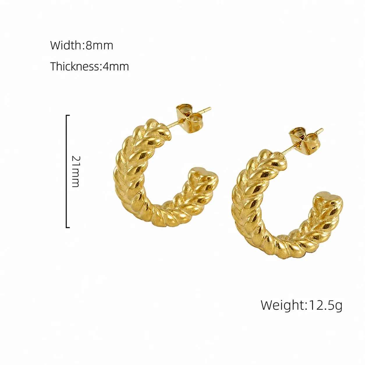 Sculptural Gold-Plated Ribbed Croissant Hoop Earrings - Gold Rope Hoop