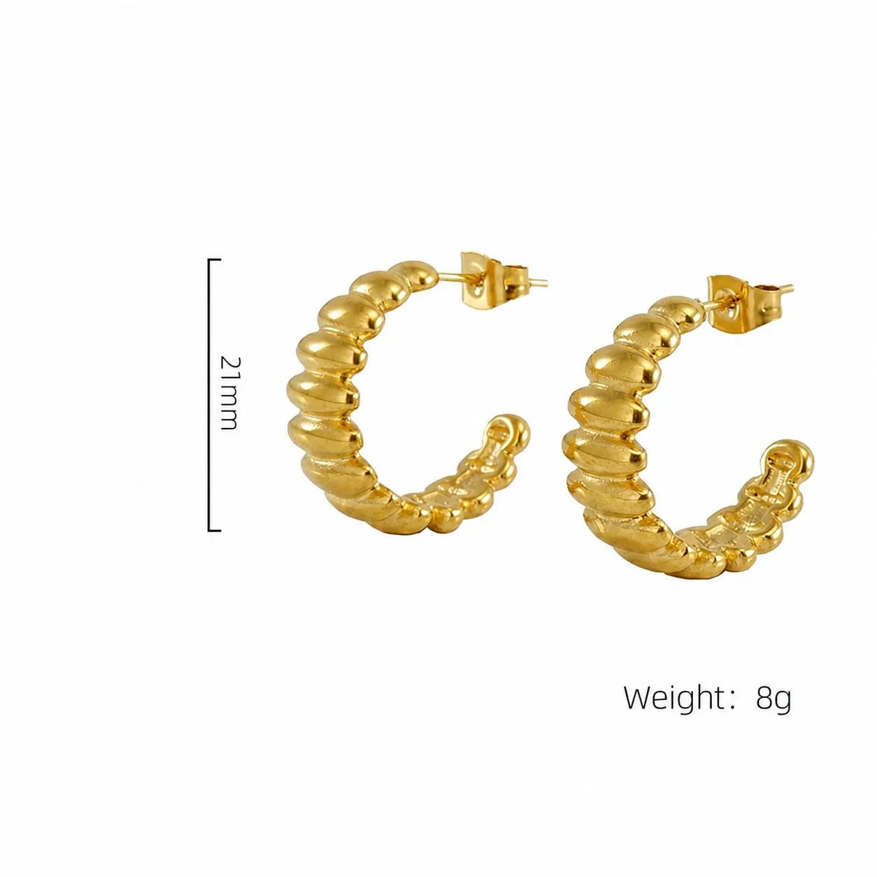 Sculptural Gold-Plated Ribbed Croissant Hoop Earrings - Gold Ribbed Hoop