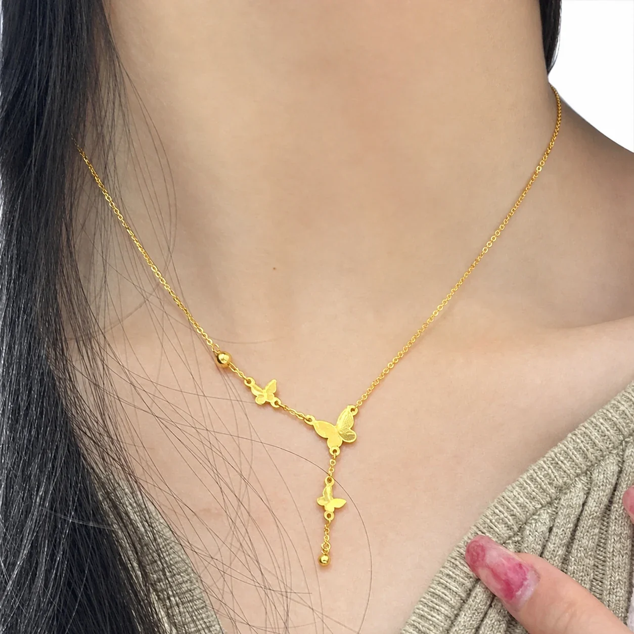 Delicate Gold-Plated Butterfly Tassel Chain Necklace