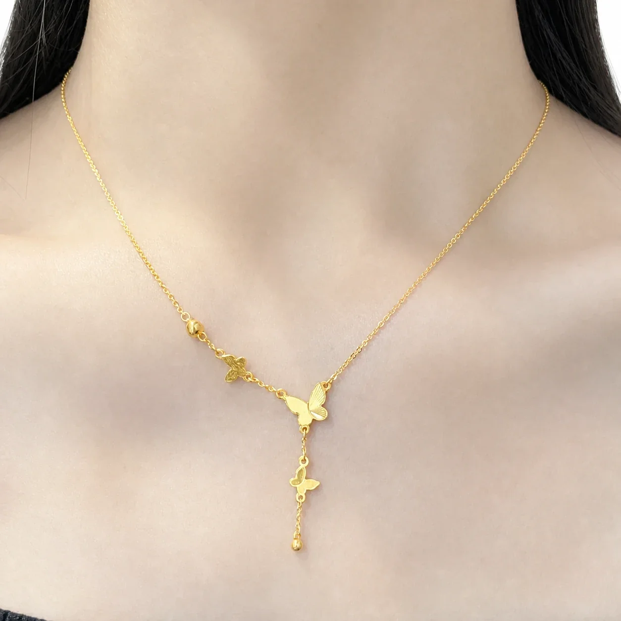 Delicate Gold-Plated Butterfly Tassel Chain Necklace