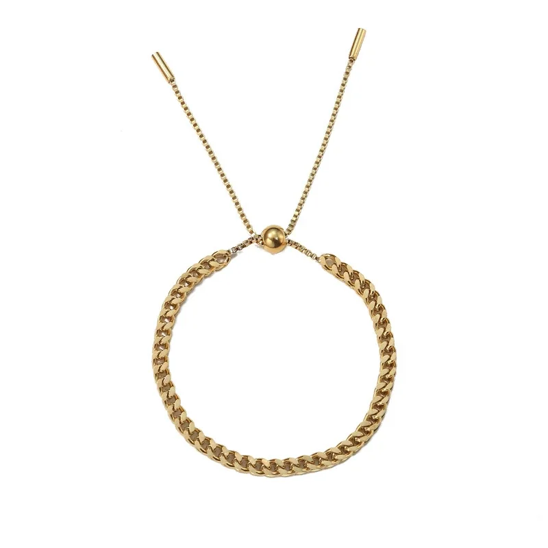 Chain Bracelet, Cuban Link with Slider, Gold-Plated Stainless Steel