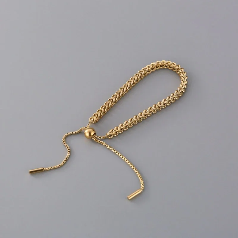 Foto del producto: Pulsera de Cadena, Eslabones Cubanos con Cierre Deslizante, Acero Inoxidable Chapado en Oro