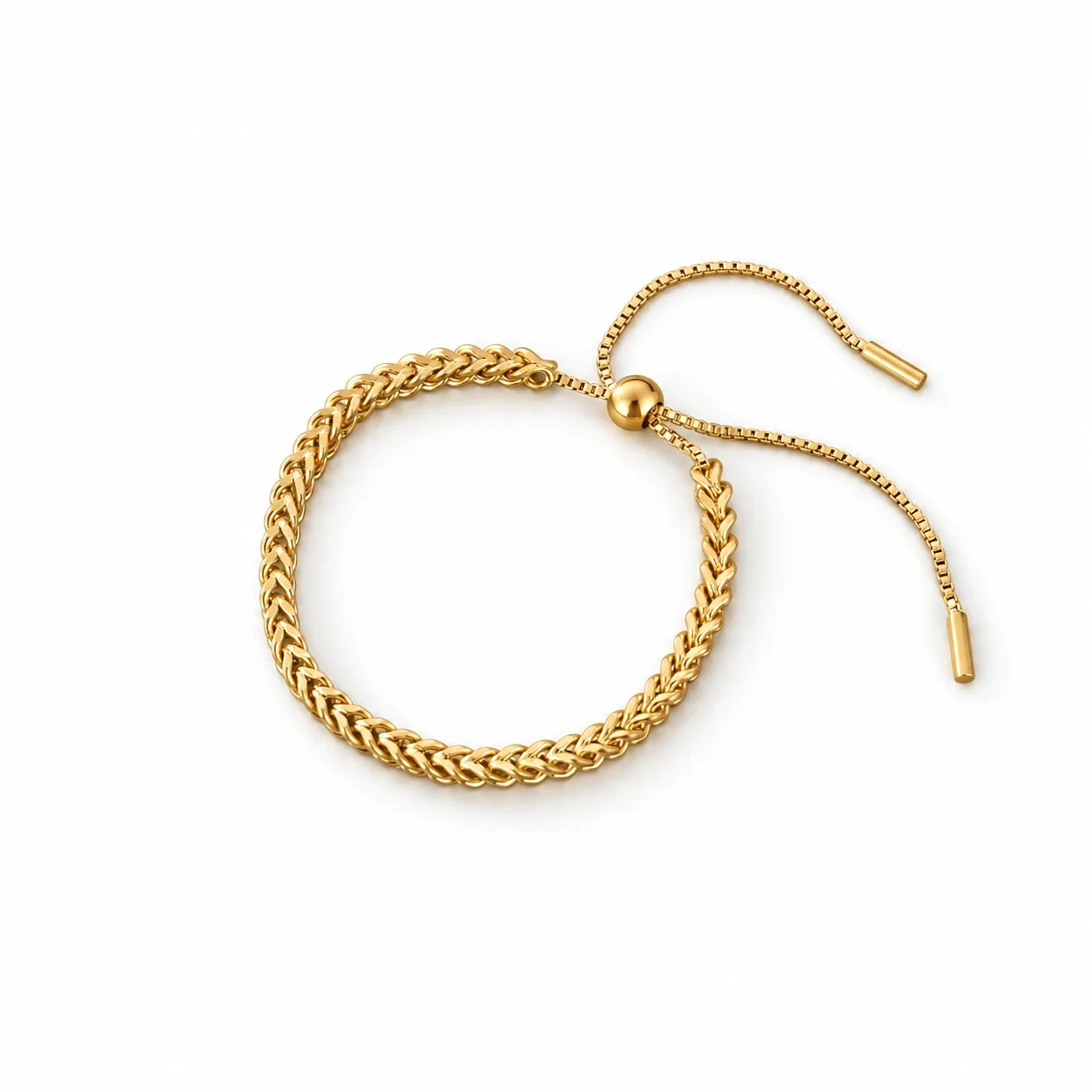 Foto del producto: Pulsera de Cadena, Eslabones Cubanos con Cierre Deslizante, Acero Inoxidable Chapado en Oro