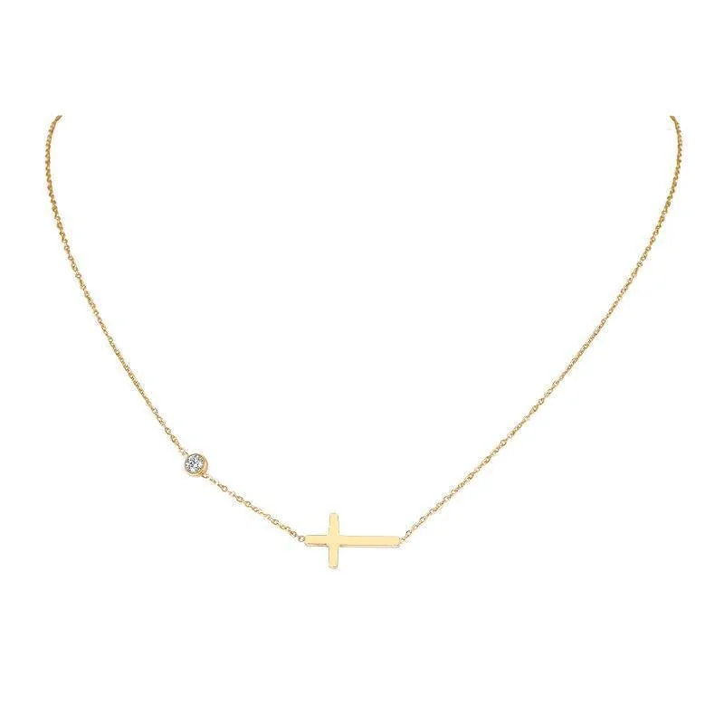 Ketting met Kruishanger en Kastgezet Kristal, 18K Verguld
