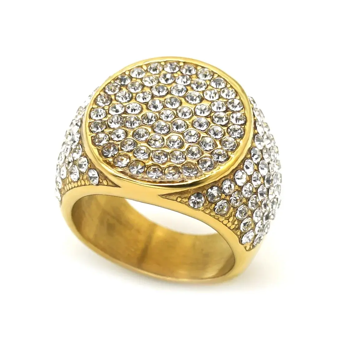 Bold Gold PVD 316 Stainless Steel Pavé Dome Signet Ring
