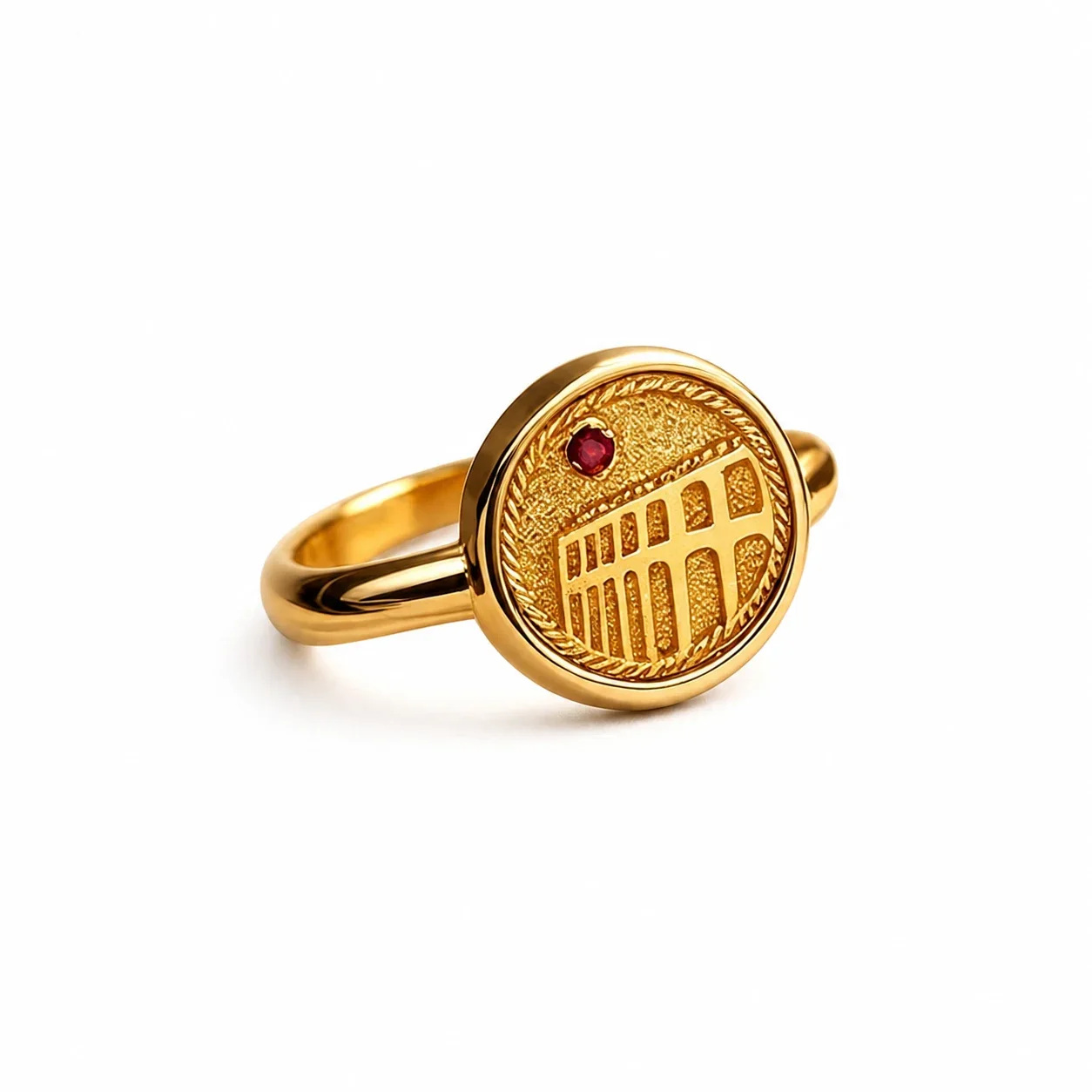 Colosseum Relief Gold-Plated 316 Stainless Steel Red CZ Ring