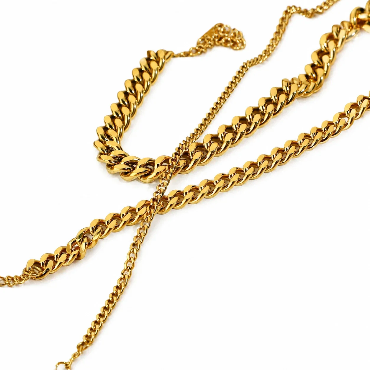 Produktfoto: Mehrlagige Cuban Curb Fußkette aus 316 Edelstahl in Goldton - PVD