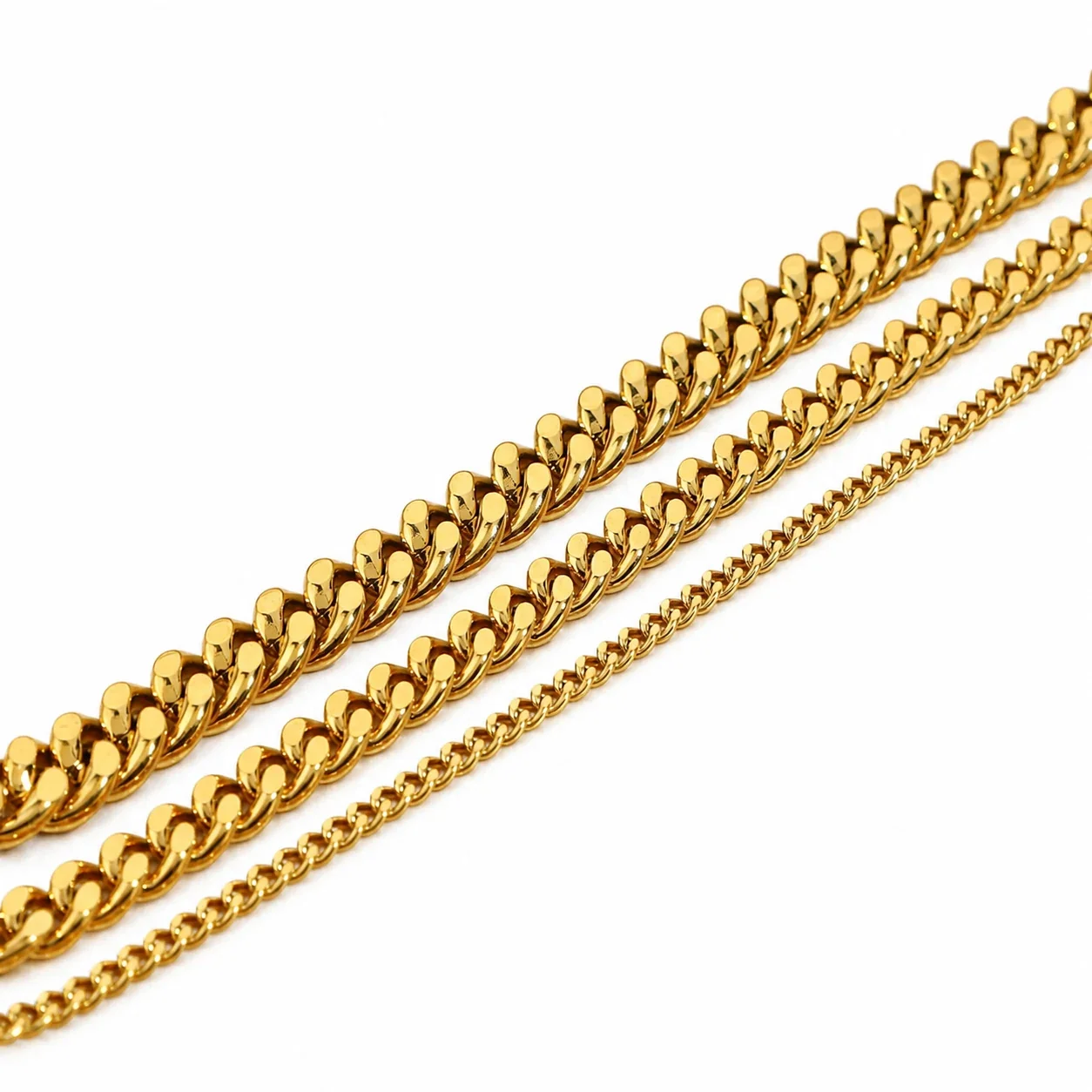 Produktfoto: Mehrlagige Cuban Curb Fußkette aus 316 Edelstahl in Goldton - PVD