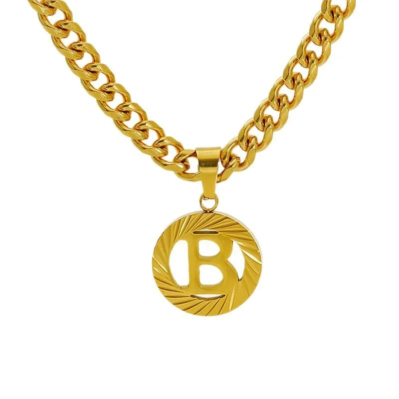 Engraved Gold-Plated Curb Chain Initial Pendant Necklace