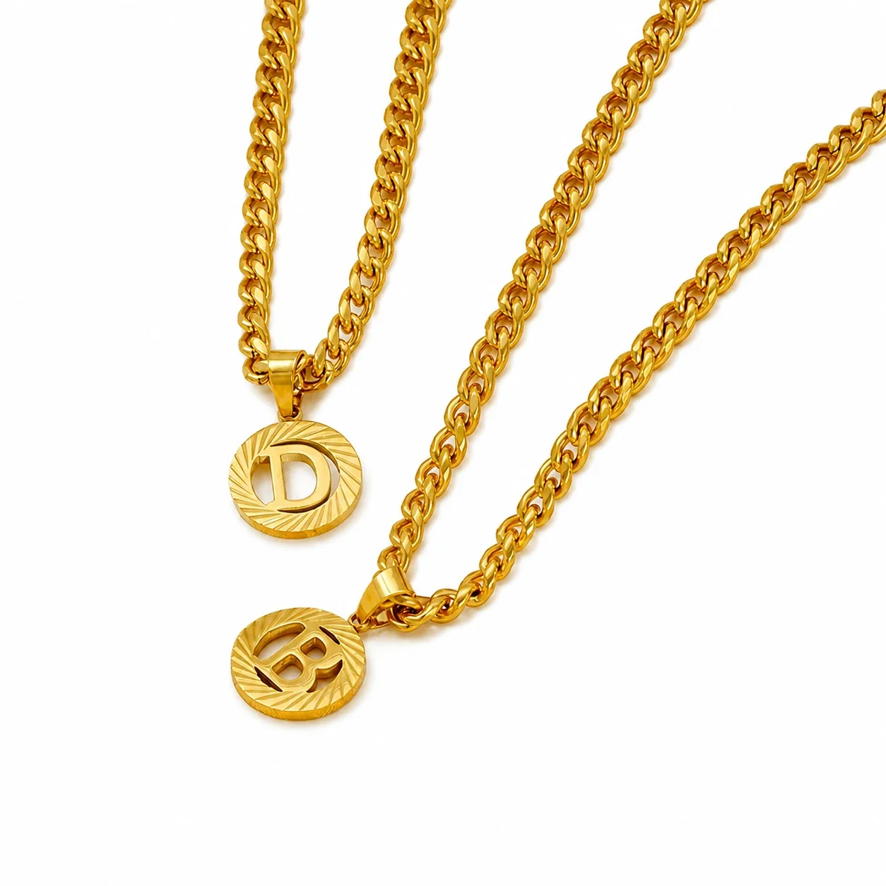 Engraved Gold-Plated Curb Chain Initial Pendant Necklace