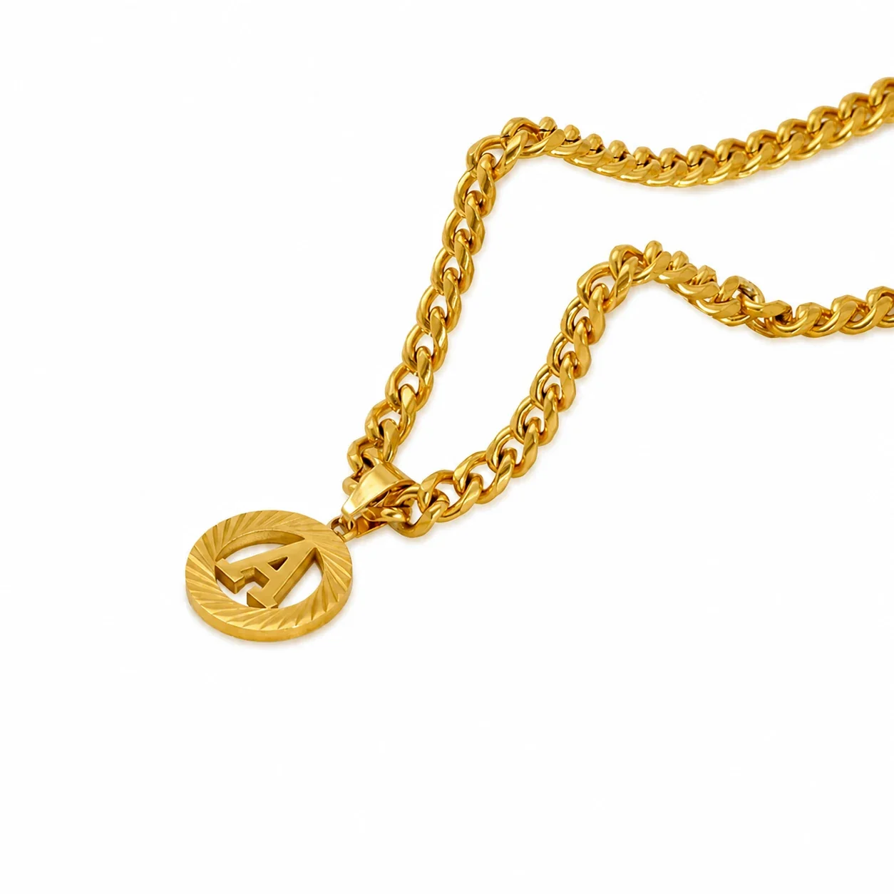 Engraved Gold-Plated Curb Chain Initial Pendant Necklace