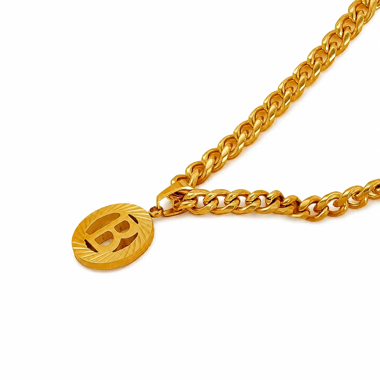 Engraved Gold-Plated Curb Chain Initial Pendant Necklace