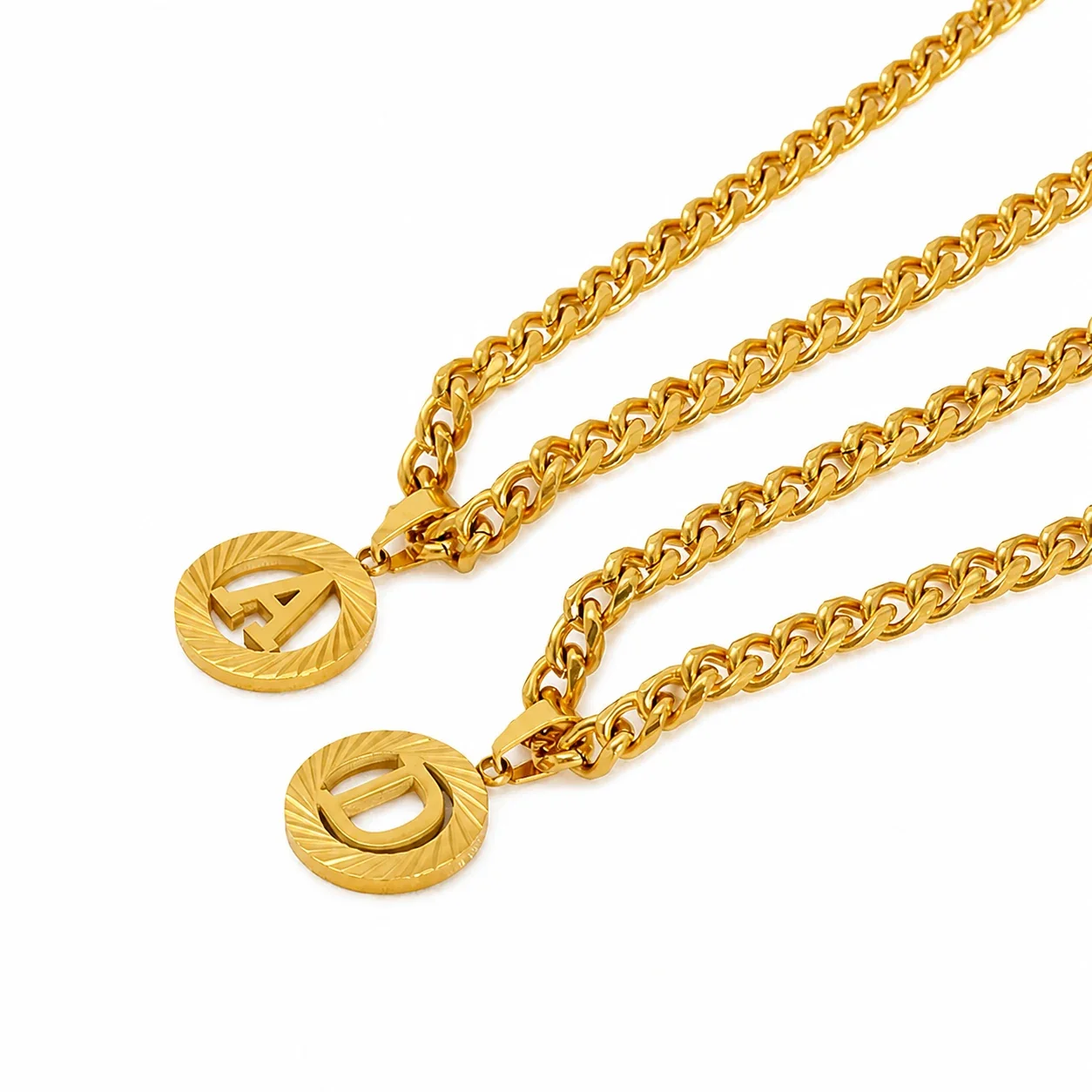 Engraved Gold-Plated Curb Chain Initial Pendant Necklace