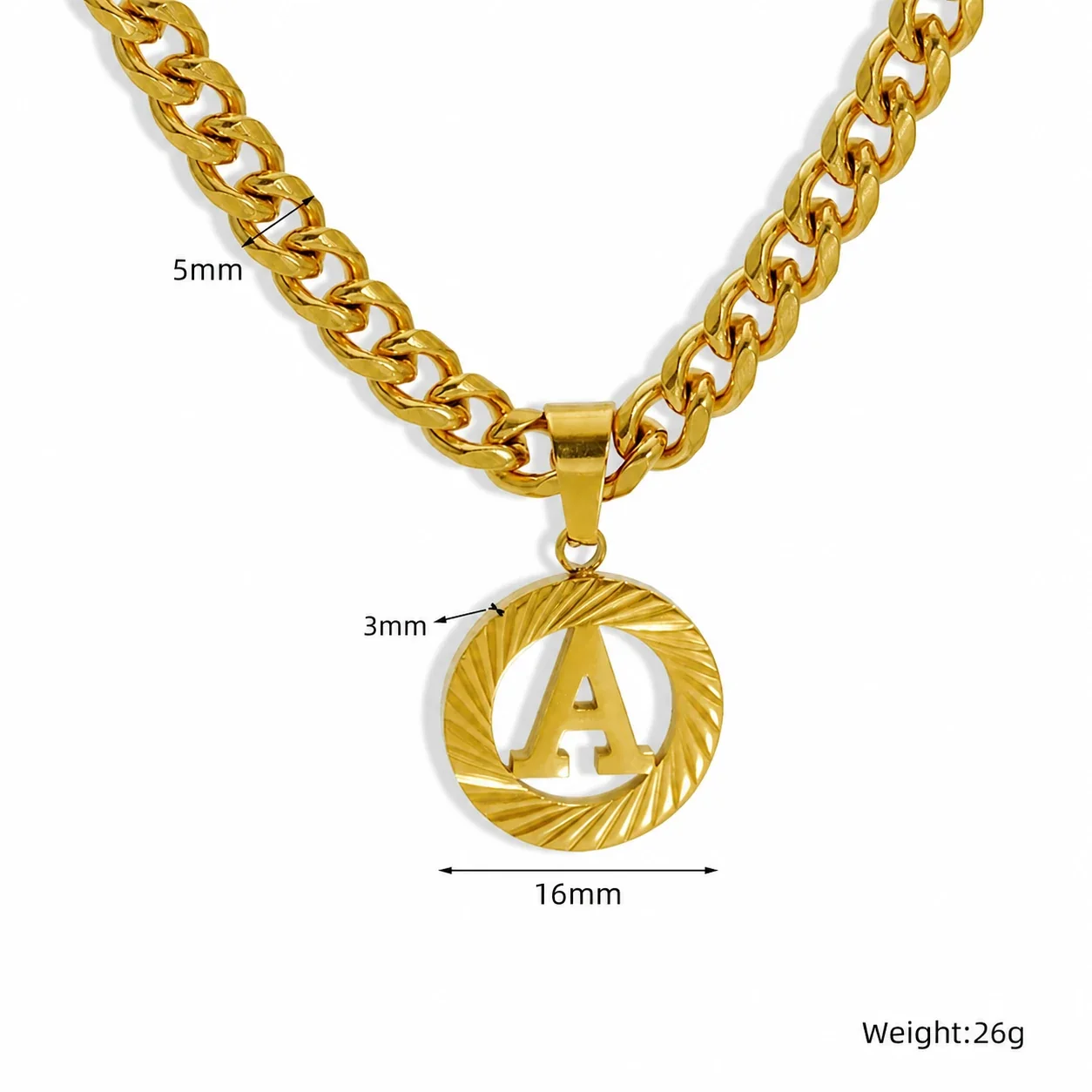 Engraved Gold-Plated Curb Chain Initial Pendant Necklace - Gold A