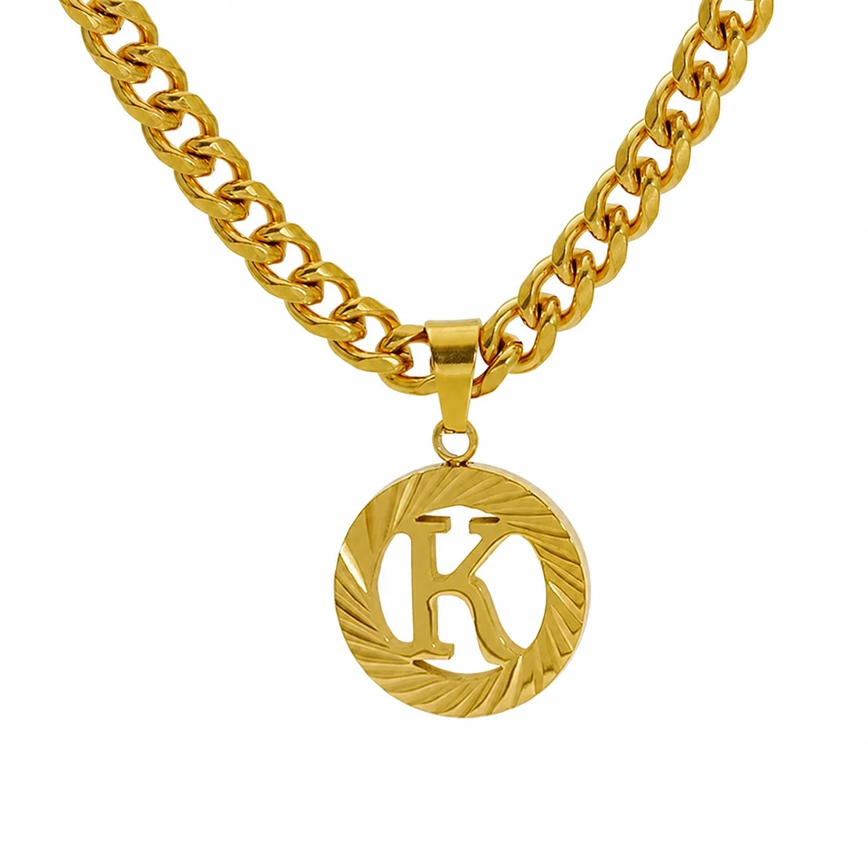 Engraved Gold-Plated Curb Chain Initial Pendant Necklace - Gold K