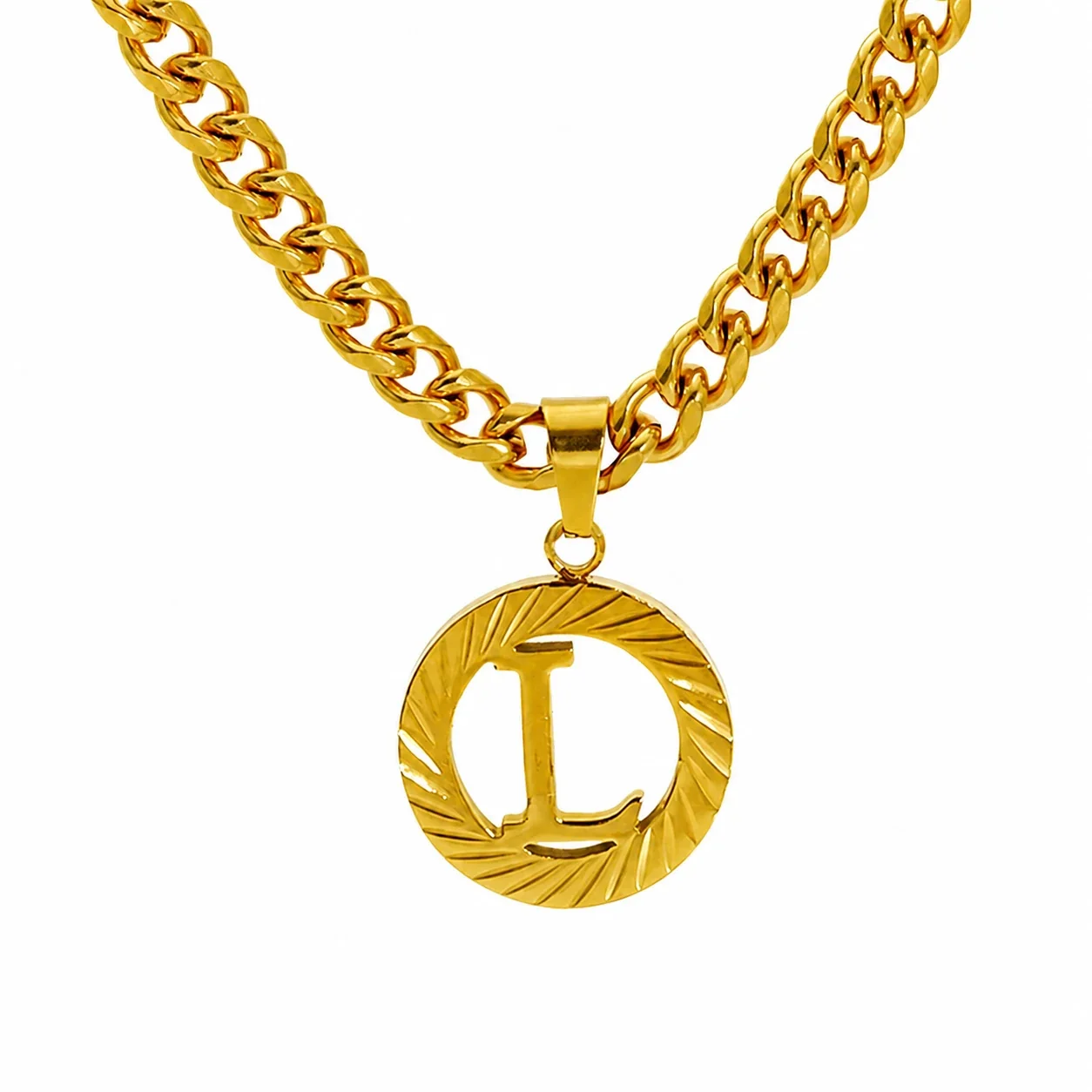 Engraved Gold-Plated Curb Chain Initial Pendant Necklace - Gold L