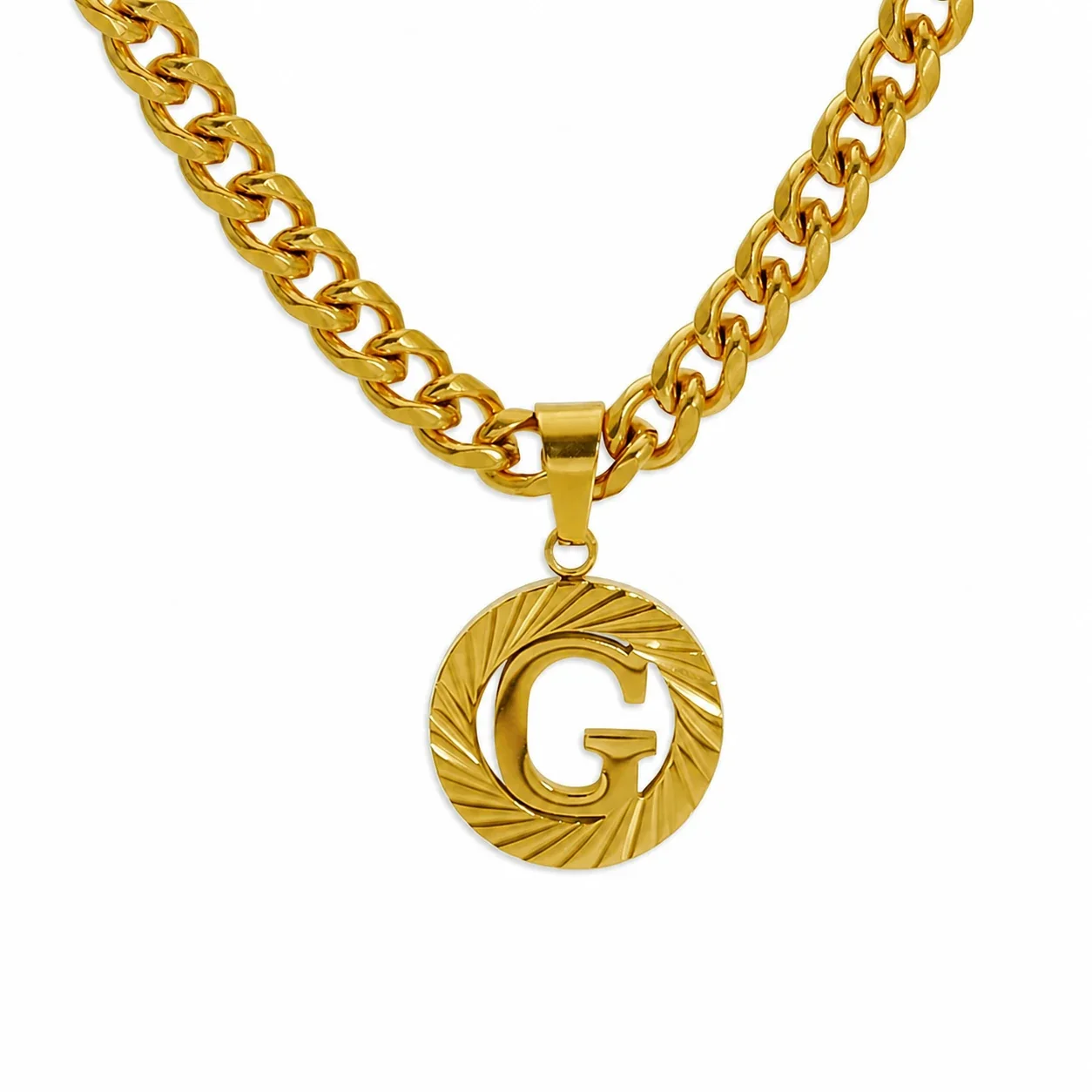 Engraved Gold-Plated Curb Chain Initial Pendant Necklace - Gold M