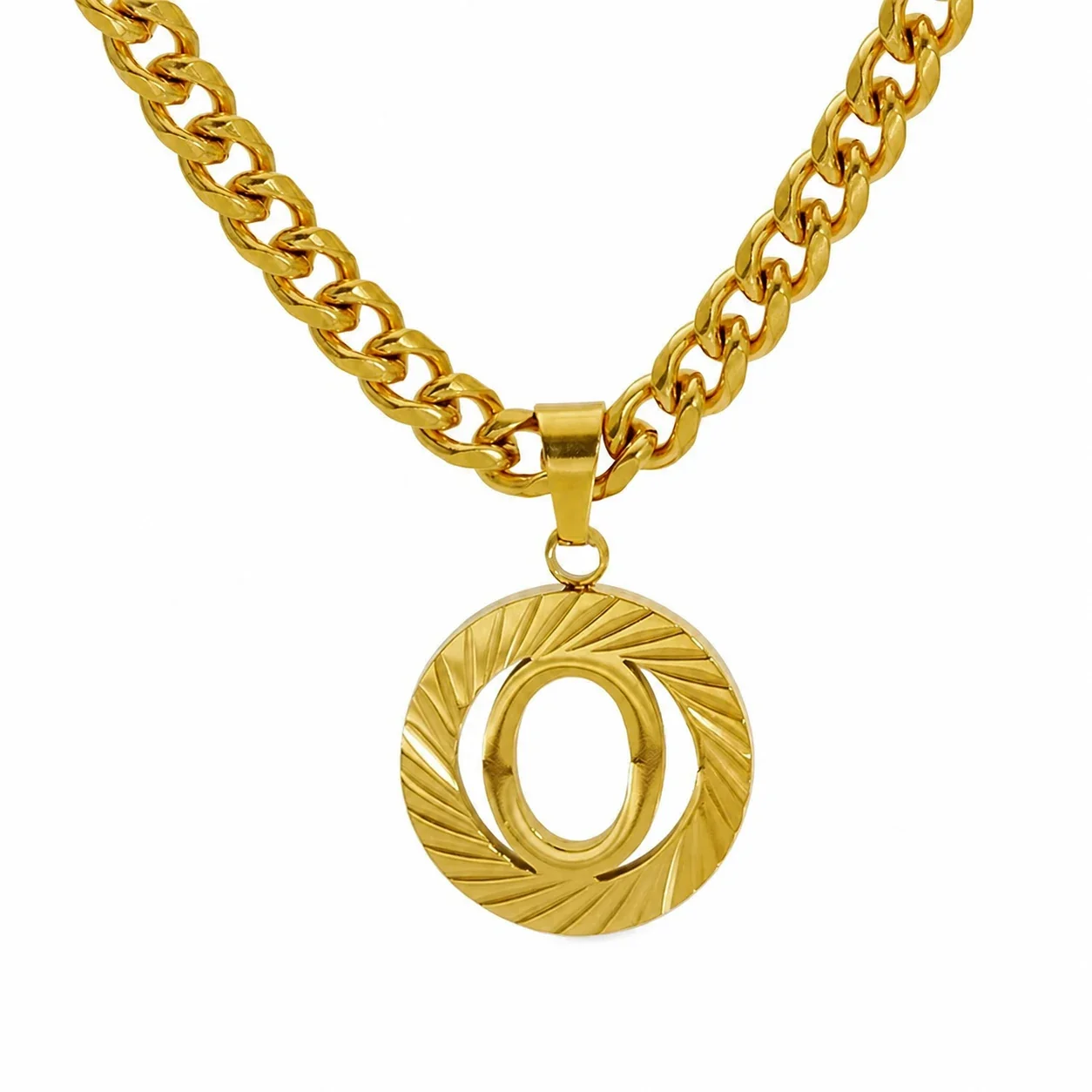 Engraved Gold-Plated Curb Chain Initial Pendant Necklace - Gold O