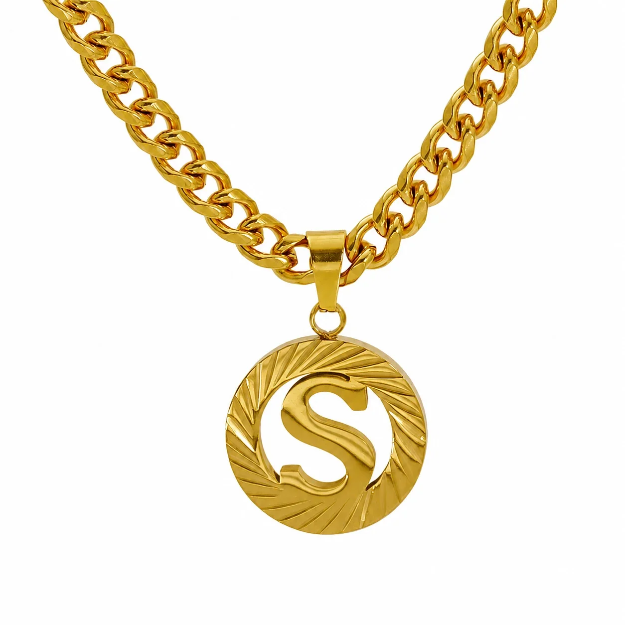 Engraved Gold-Plated Curb Chain Initial Pendant Necklace - Gold S