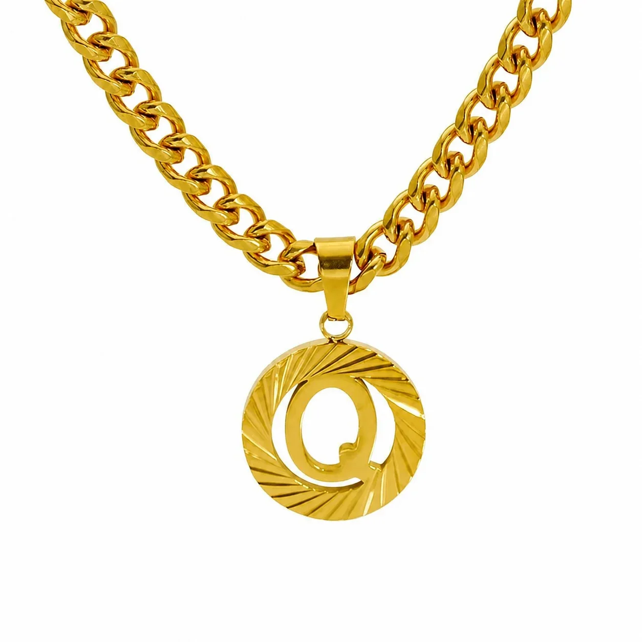 Engraved Gold-Plated Curb Chain Initial Pendant Necklace - Gold T