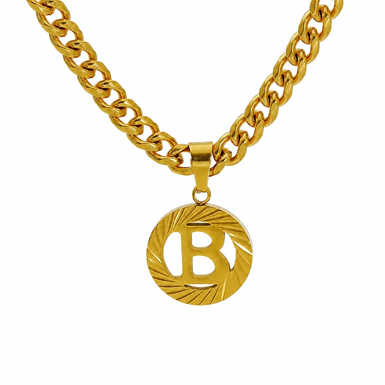 Engraved Gold-Plated Curb Chain Initial Pendant Necklace - Gold B