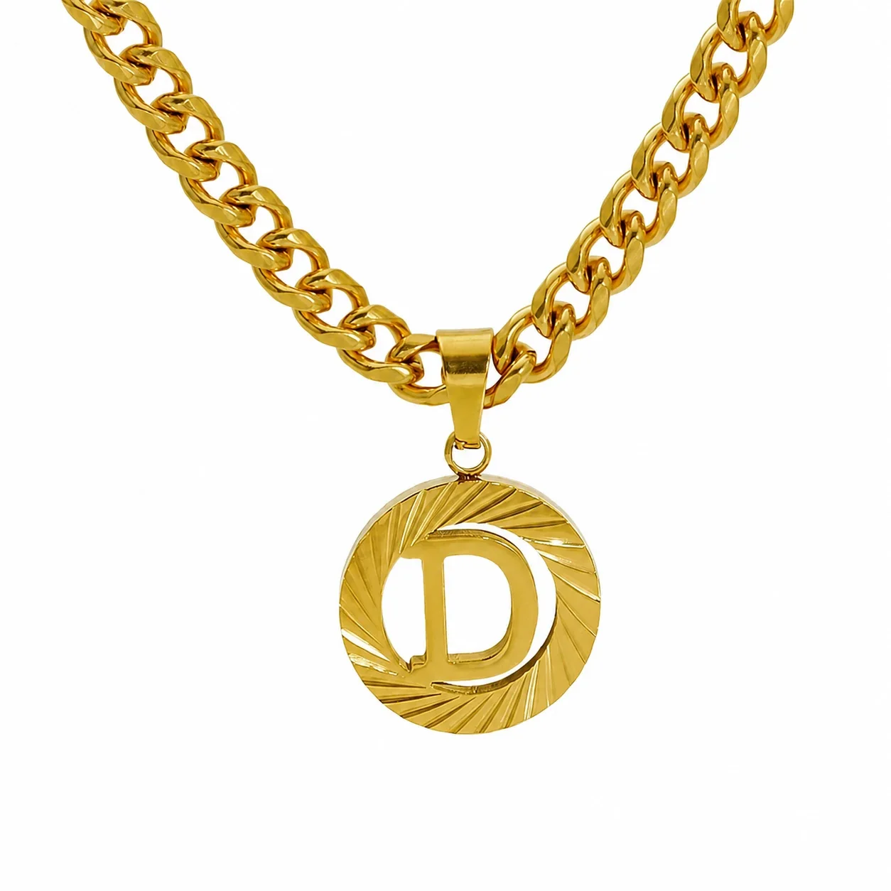 Engraved Gold-Plated Curb Chain Initial Pendant Necklace - Gold D