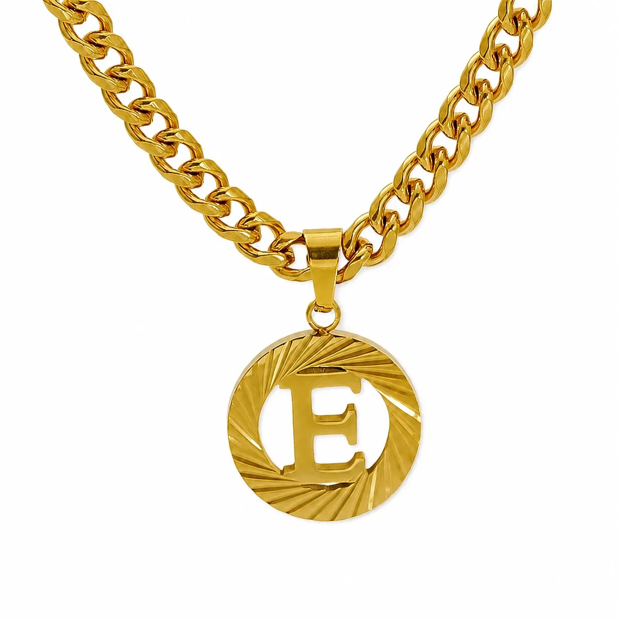 Engraved Gold-Plated Curb Chain Initial Pendant Necklace - Gold E