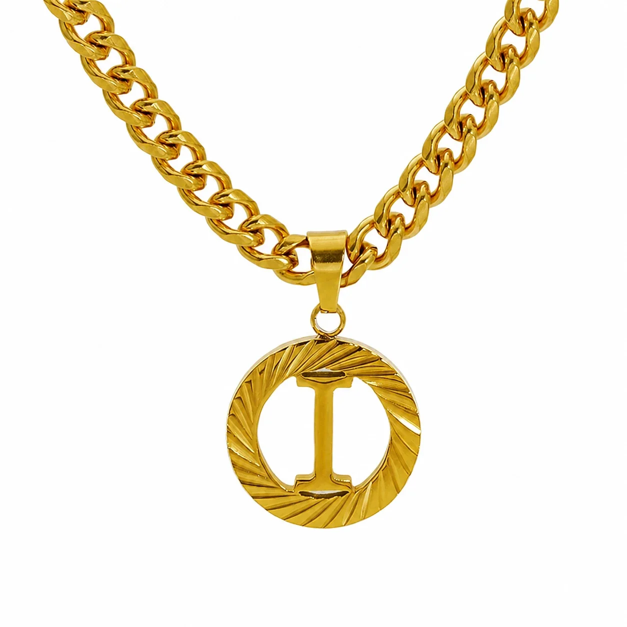 Engraved Gold-Plated Curb Chain Initial Pendant Necklace - Gold I