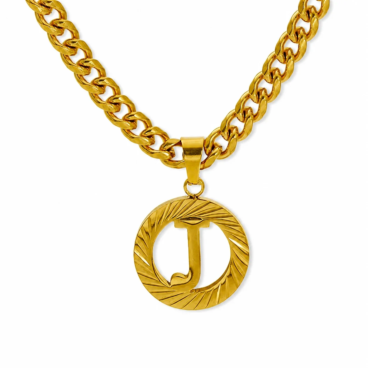 Engraved Gold-Plated Curb Chain Initial Pendant Necklace - Gold J