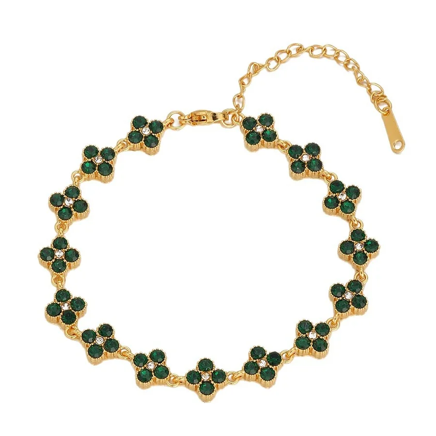 Blumen-Kristall-Gliederarmband aus goldplattiertem Edelstahl