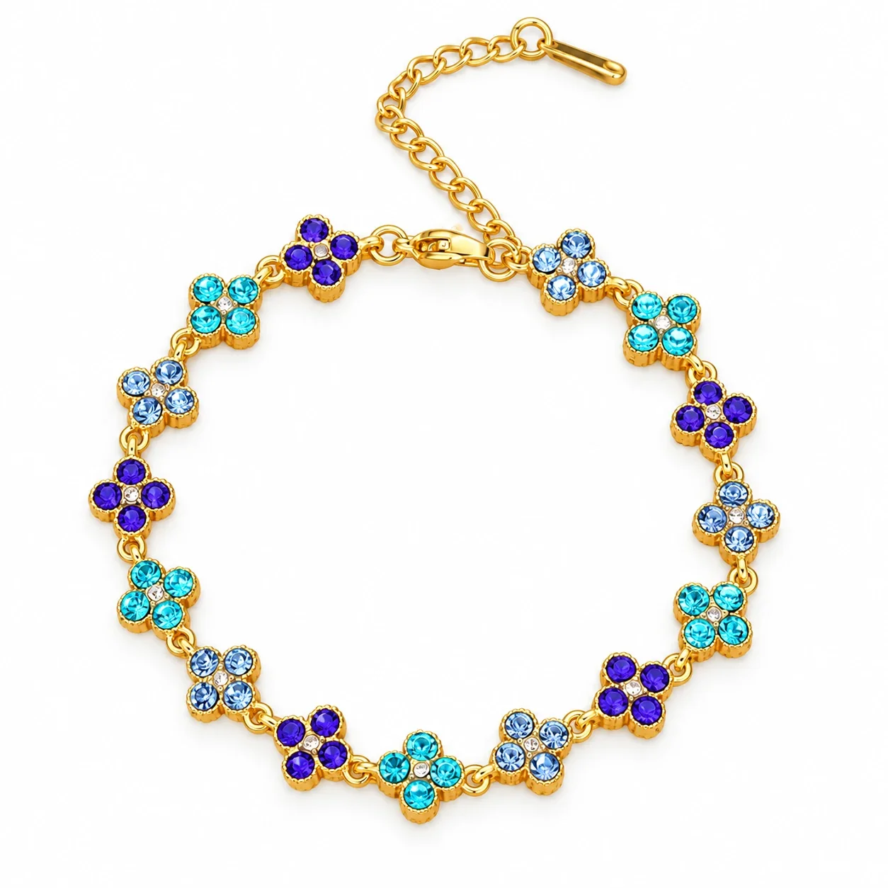 Foto prodotto: Bracciale a Maglie Floreali con Cristalli in Acciaio Inossidabile Placcato Oro