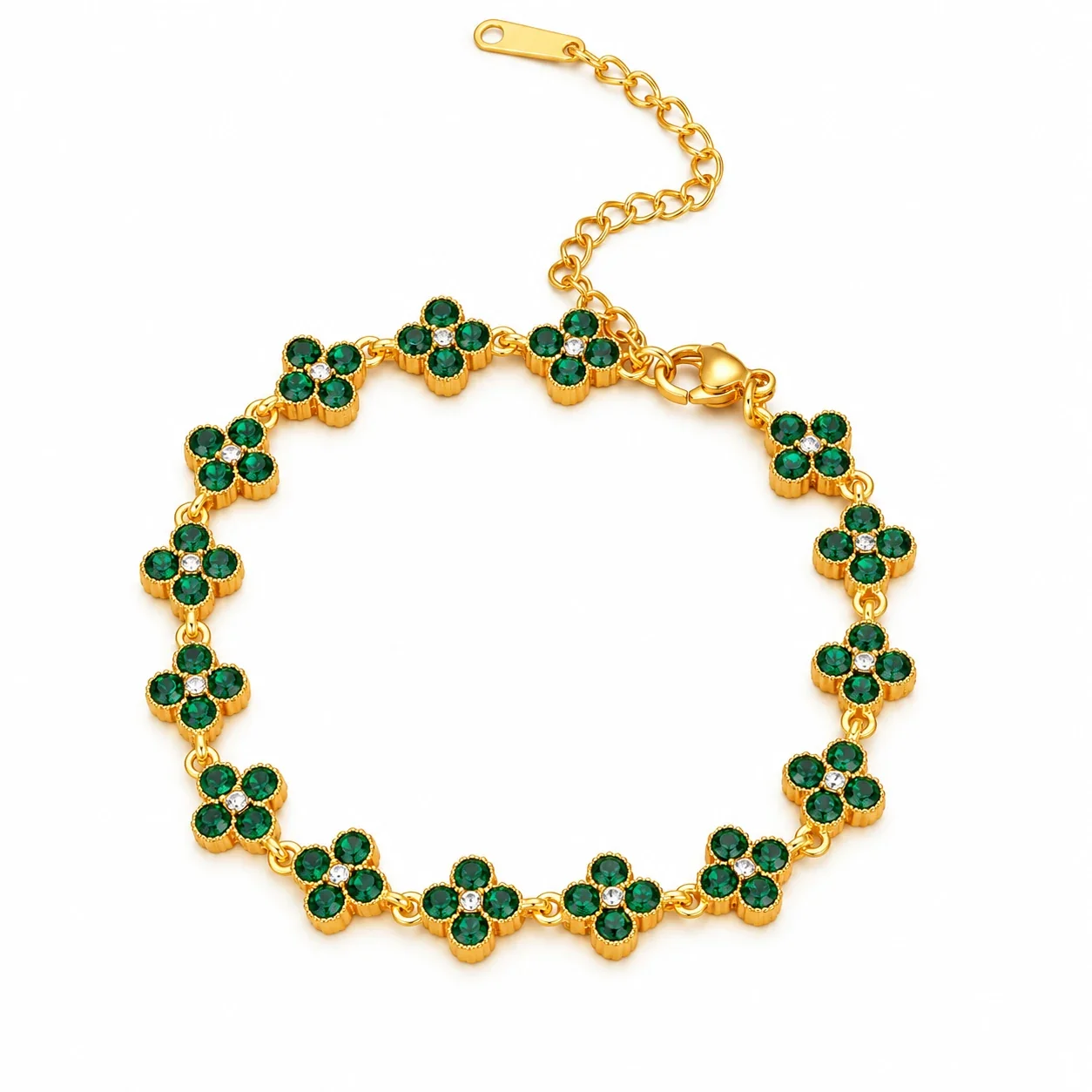 Foto prodotto: Bracciale a Maglie Floreali con Cristalli in Acciaio Inossidabile Placcato Oro