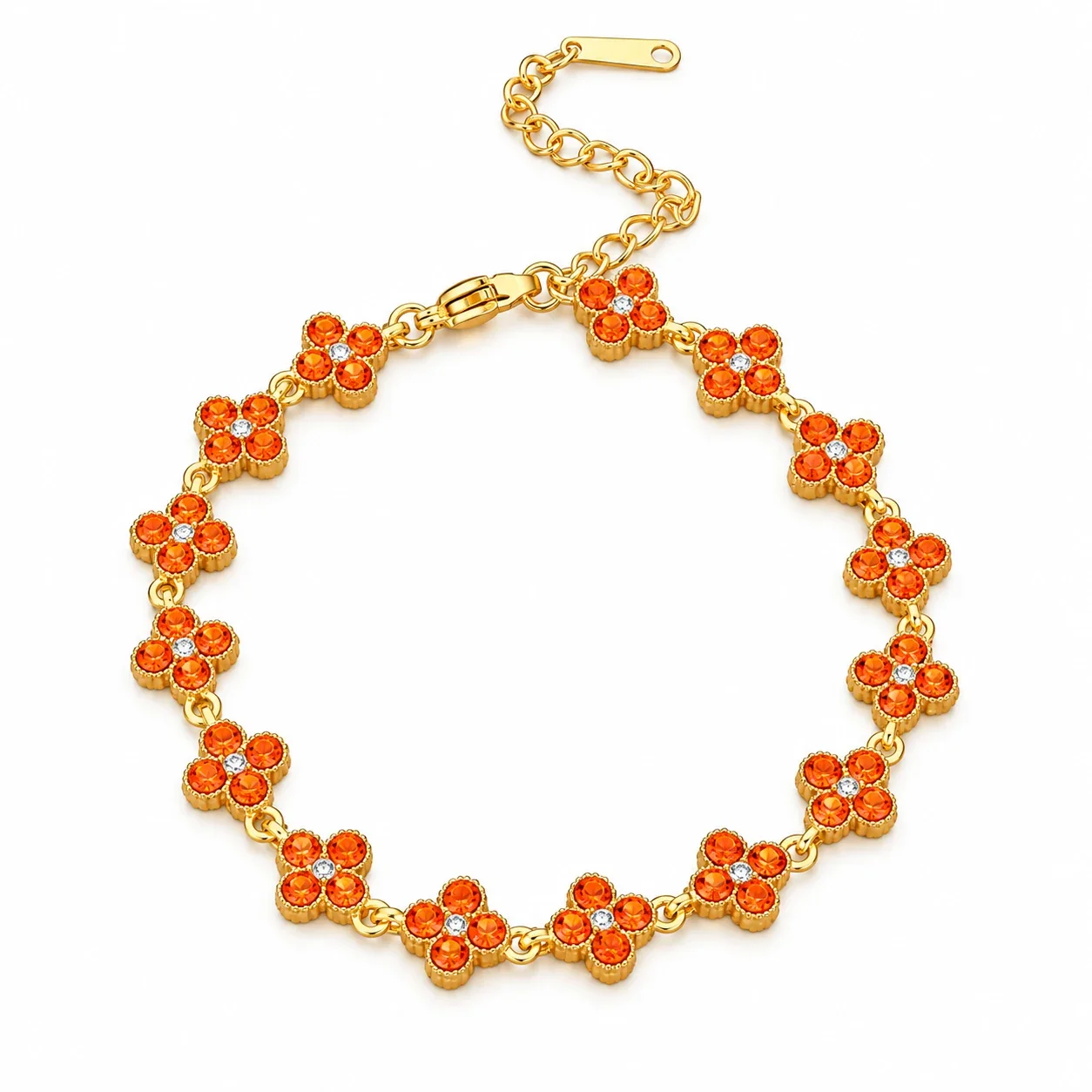 Foto prodotto: Bracciale a Maglie Floreali con Cristalli in Acciaio Inossidabile Placcato Oro