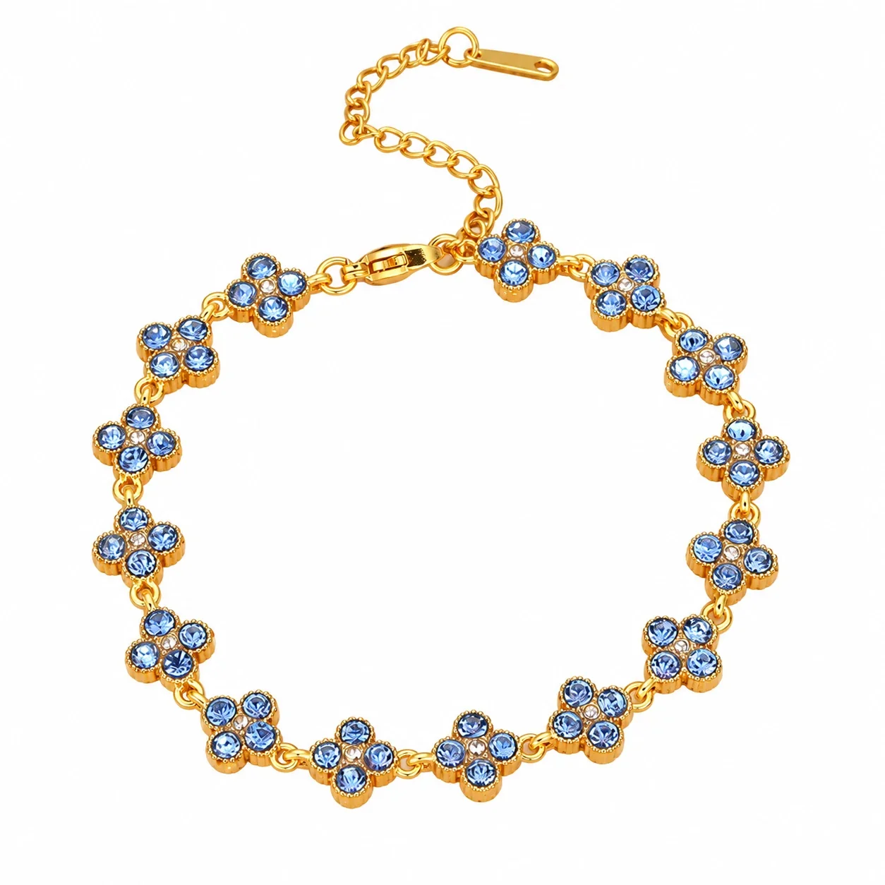 Foto prodotto: Bracciale a Maglie Floreali con Cristalli in Acciaio Inossidabile Placcato Oro