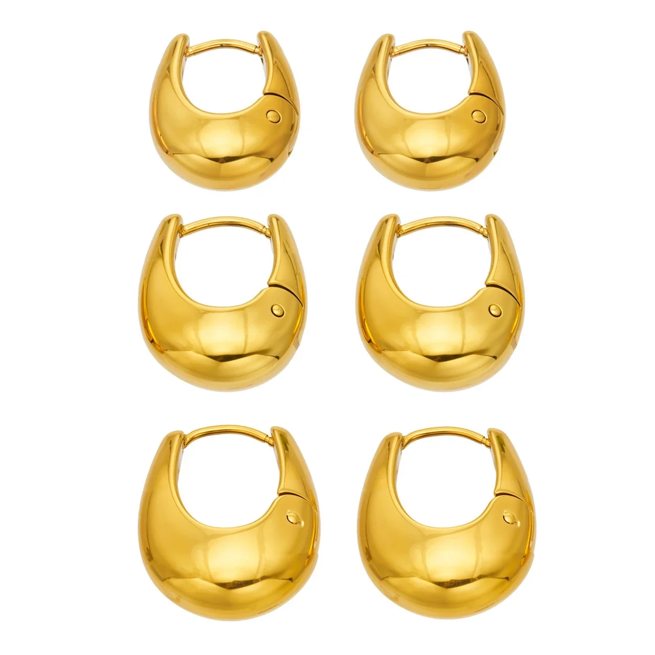 U-Shaped Dome Hoop Earrings Stainless Steel Gold PVD