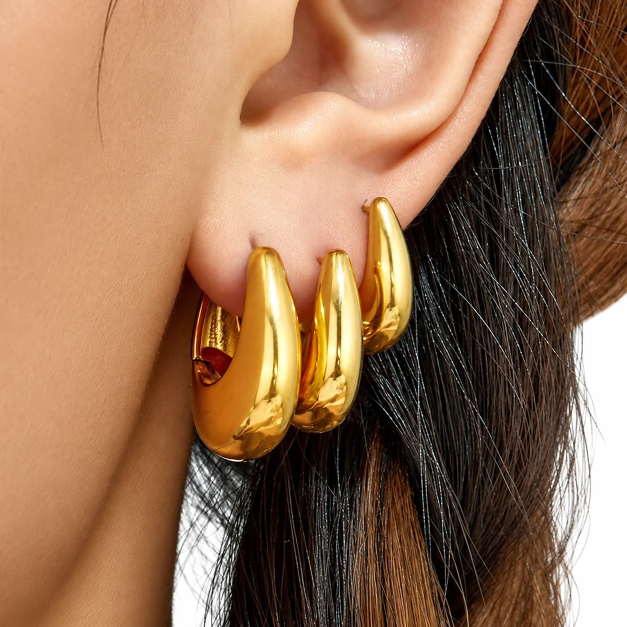 U-Shaped Dome Hoop Earrings Stainless Steel Gold PVD
