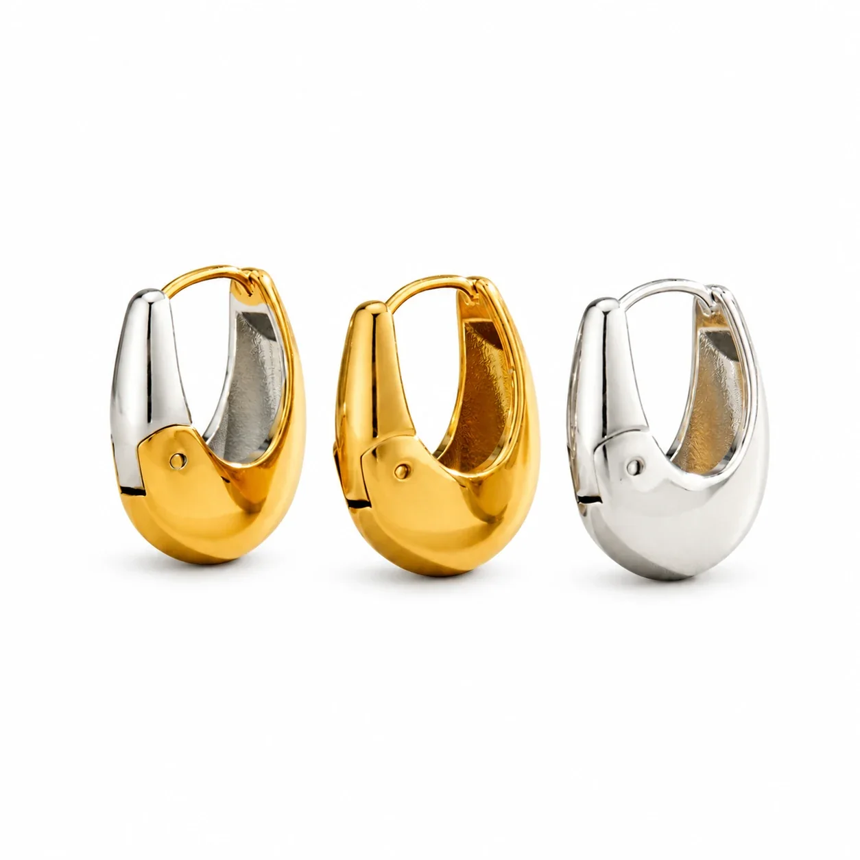 U-Shaped Dome Hoop Earrings Stainless Steel Gold PVD