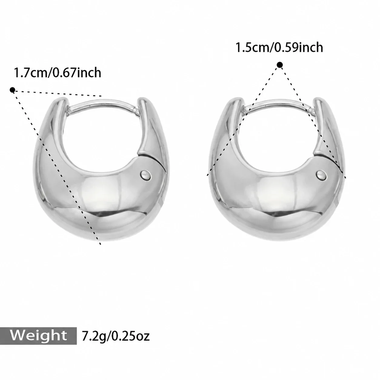 U-Shaped Dome Hoop Earrings Stainless Steel Gold PVD - Silver - Medium