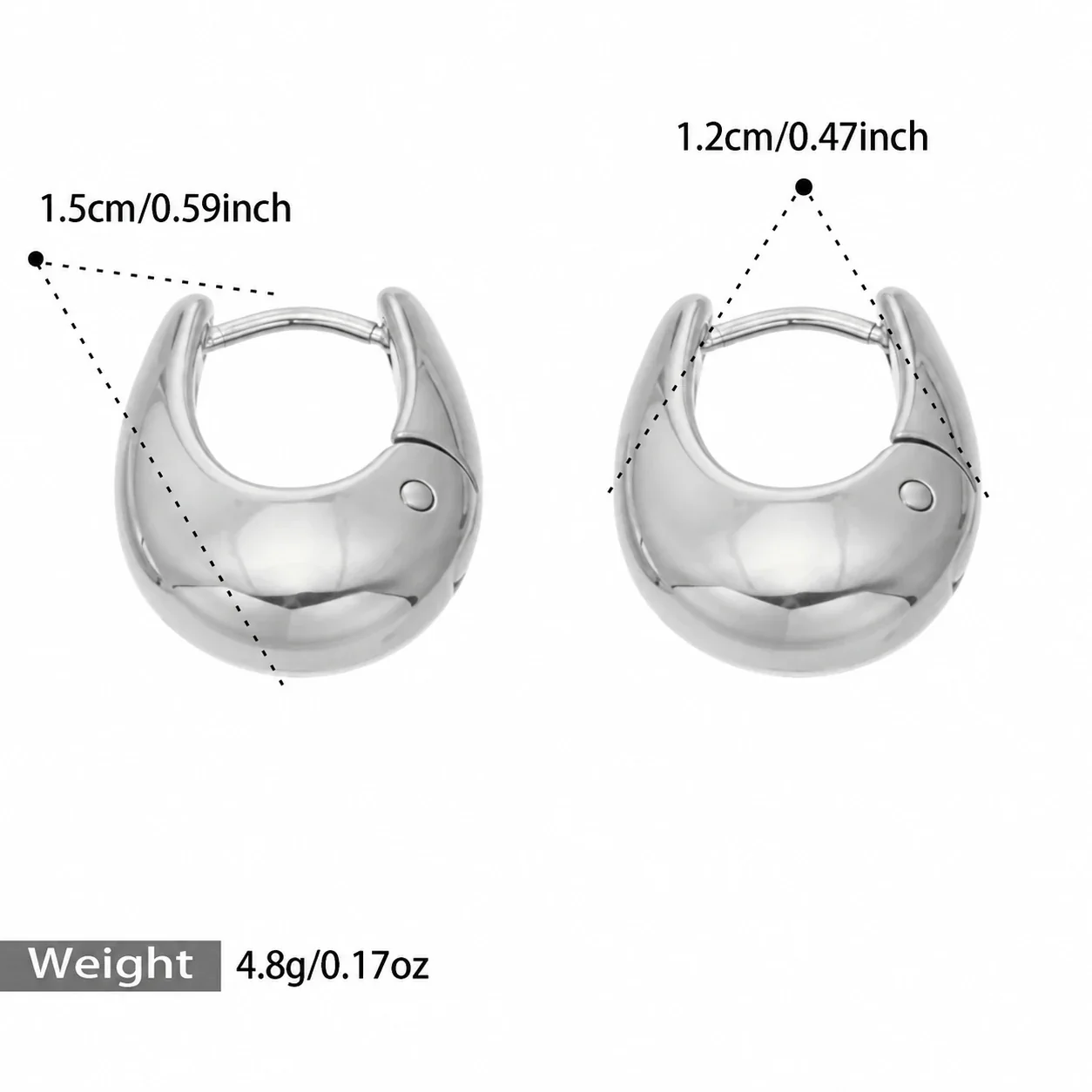 U-Shaped Dome Hoop Earrings Stainless Steel Gold PVD - Silver - Small