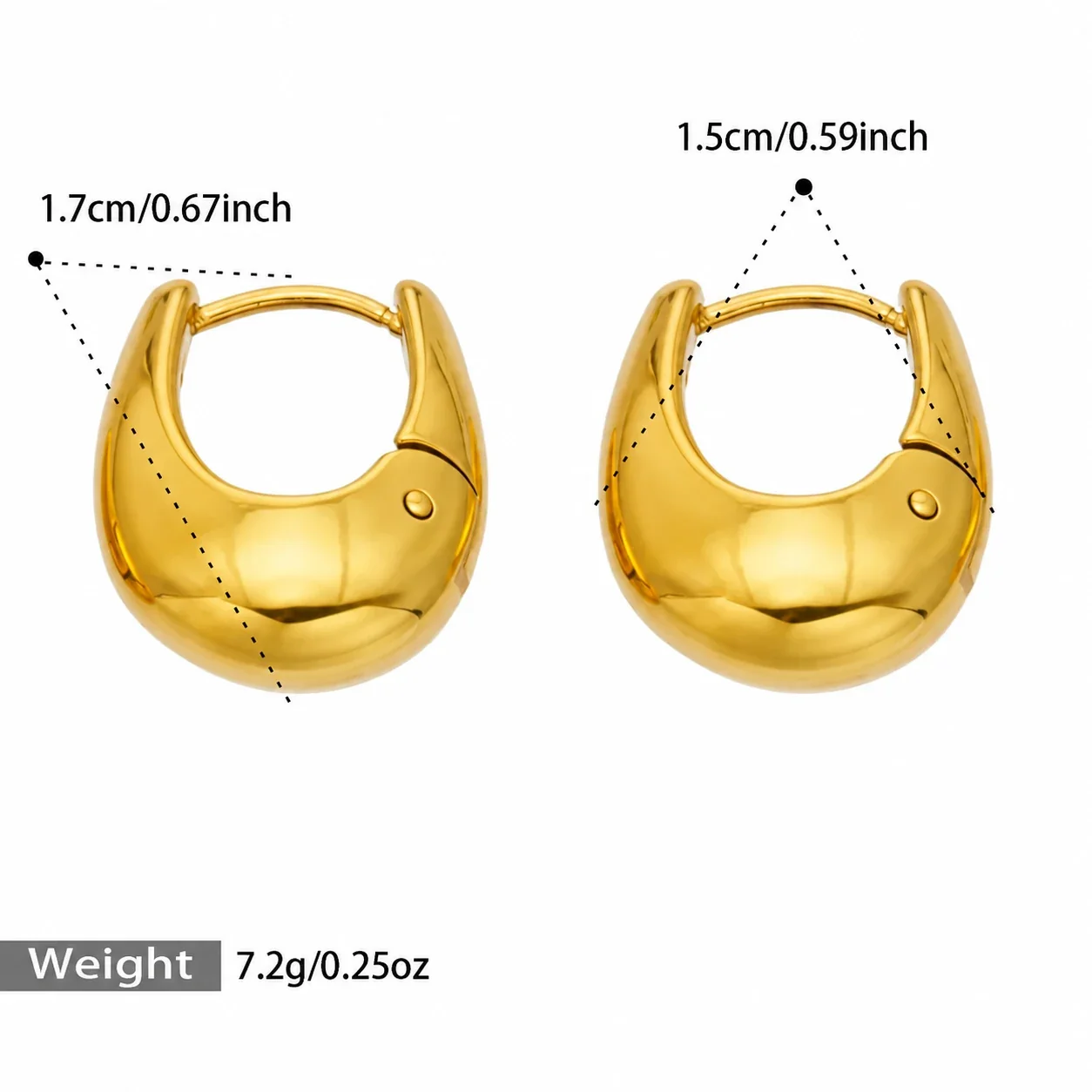 U-Shaped Dome Hoop Earrings Stainless Steel Gold PVD - Gold - Medium