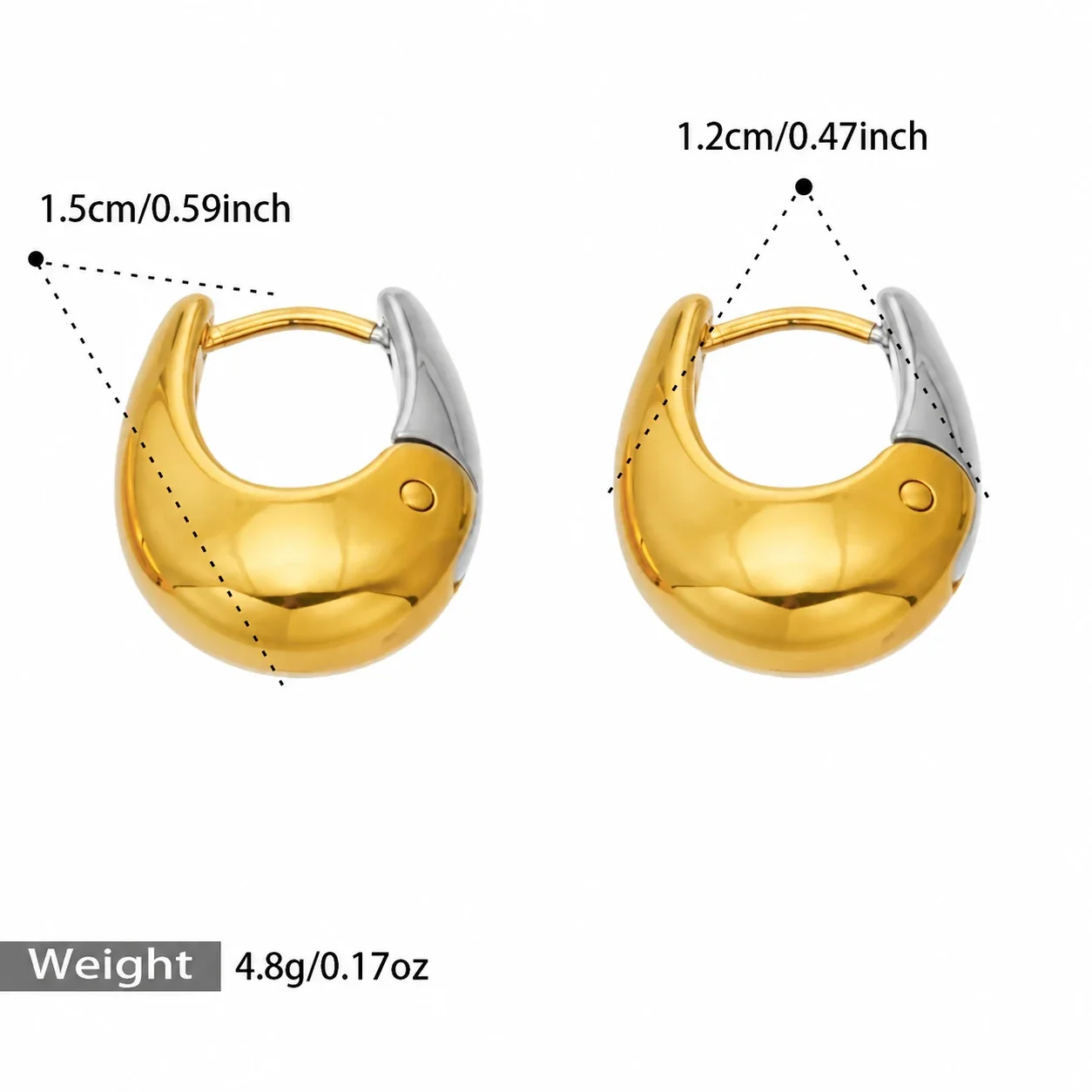 U-Shaped Dome Hoop Earrings Stainless Steel Gold PVD - Gold - Small