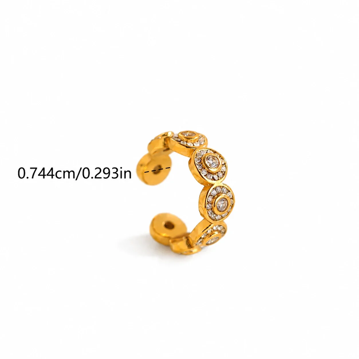 Ring met open hart-kristallen in kastzetting, verguld staal productfoto