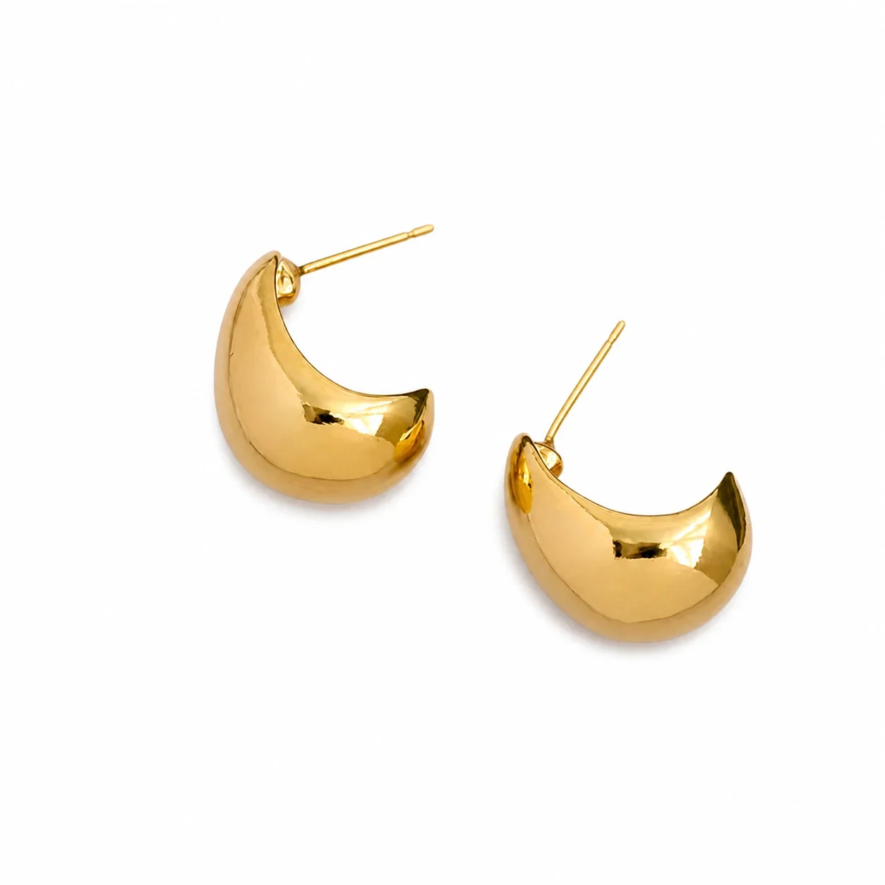 Sculptural Gold-Plated Crescent Dome Stud Earrings
