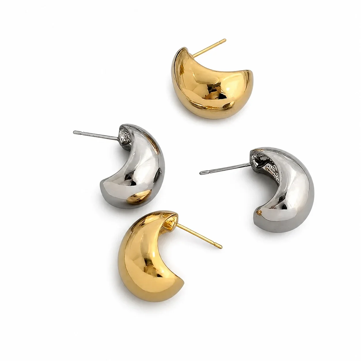 Sculptural Gold-Plated Crescent Dome Stud Earrings