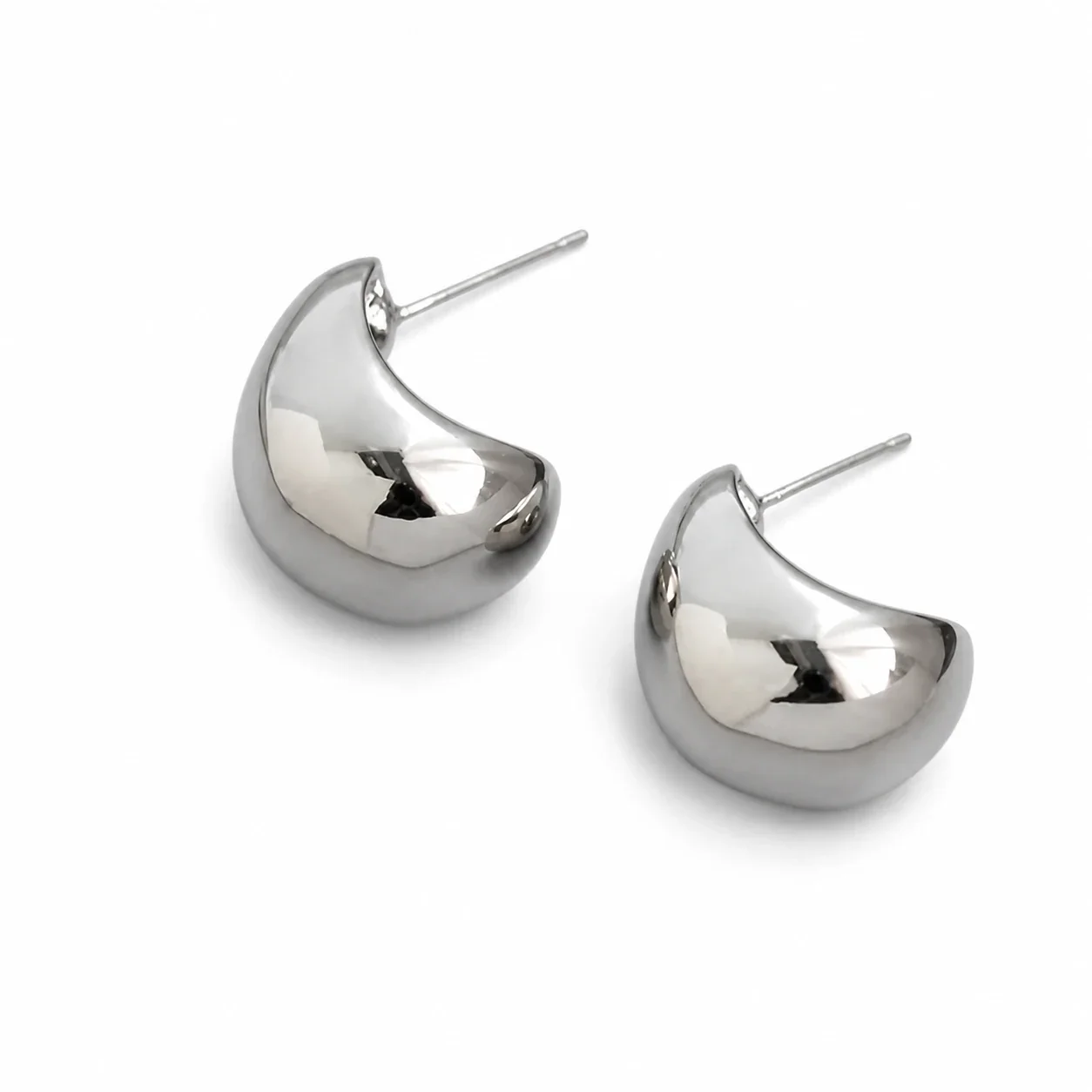 Sculptural Gold-Plated Crescent Dome Stud Earrings