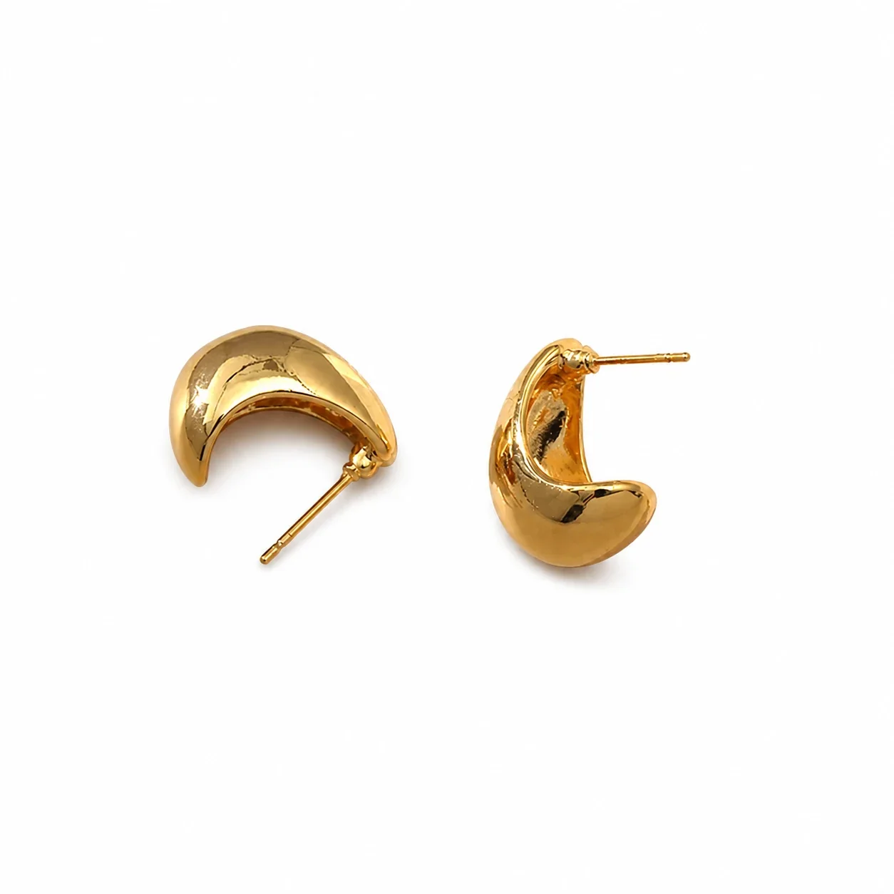 Sculptural Gold-Plated Crescent Dome Stud Earrings