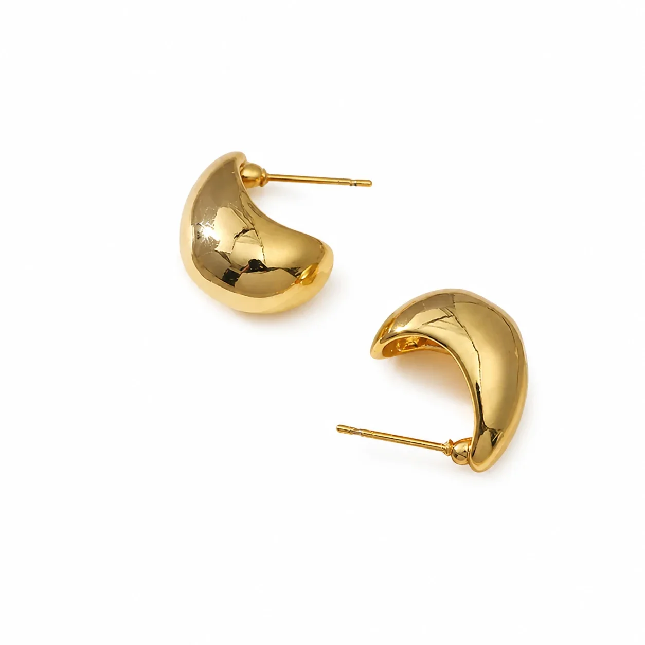 Sculptural Gold-Plated Crescent Dome Stud Earrings